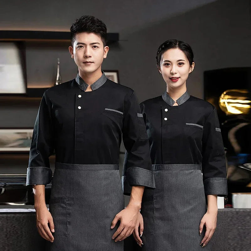 Long Sleeve Chef's Costume Hotel Kitchen Cook Jacket Restaurant Men's Cooking Uniform Bakery White Shirt Bar Waiter Workwear