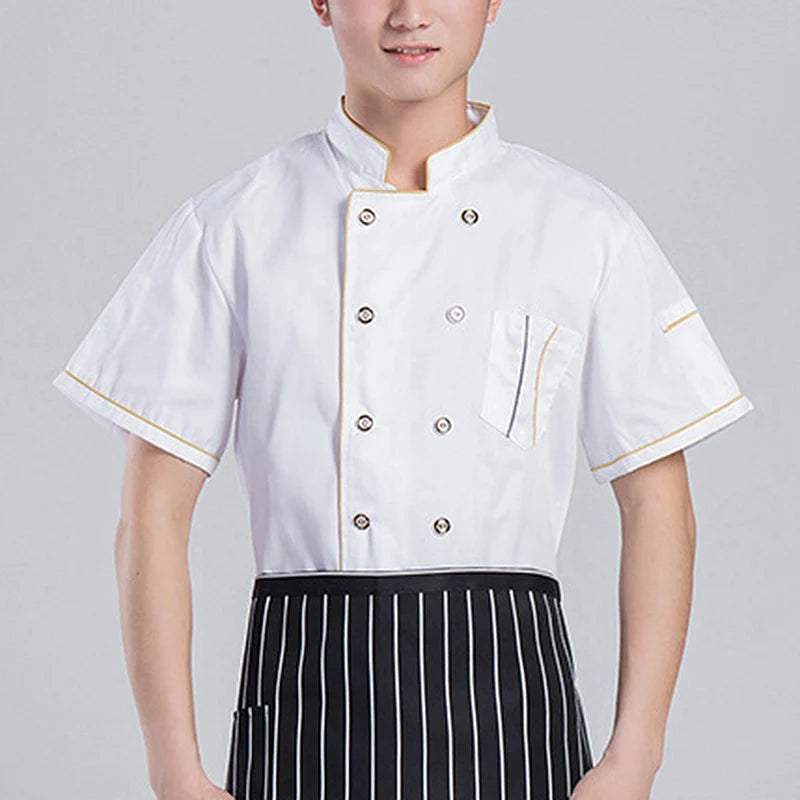 New Arrival Short Sleeve Kitchen Cooker Working Uniform Chef Jacket Double Breast Waiter Waitress Coat Cooking Clothes