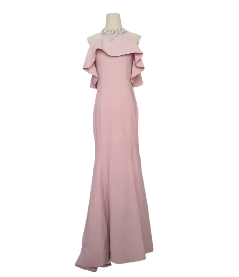 Prom Dresses For Women Pink Fishtail Ruffles Sleeveless Halter Skirt Banquet Gown Wedding Party Dress Womens Vestidos De Festa