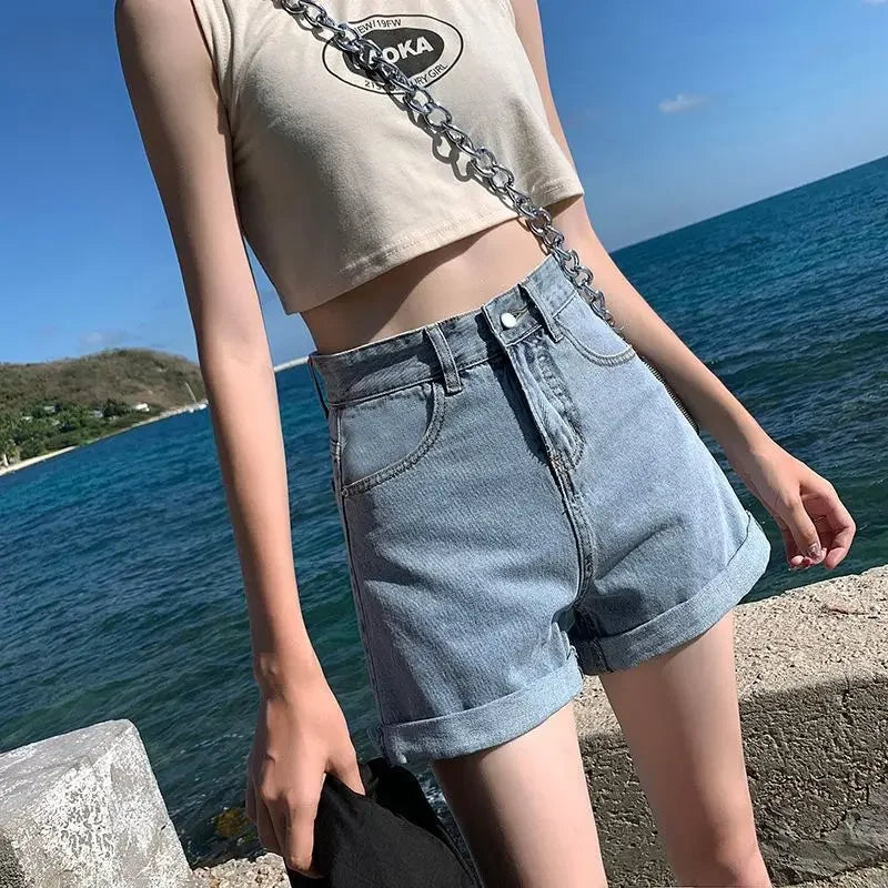 Shorts Women Black Gray Denim Shorts For Women Summer High Waist Loose Ropa Mujer