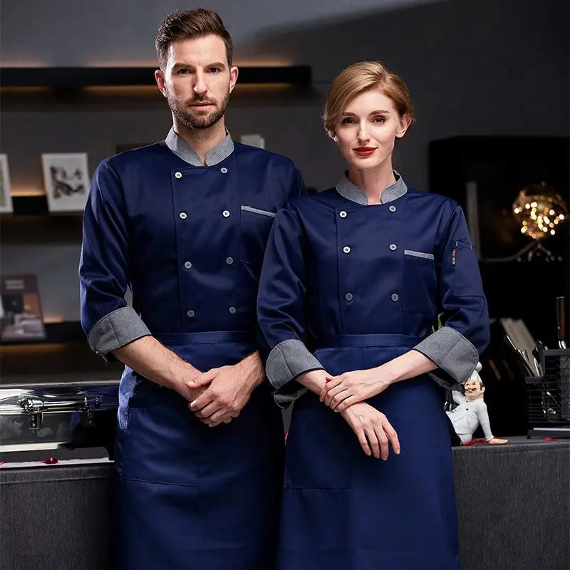 long Sleeve Chef Uniform Restaurant Professional Clothes Cooking Waiter Coat Outfit Kitchen Work Jackets Cook Wear Solid Color