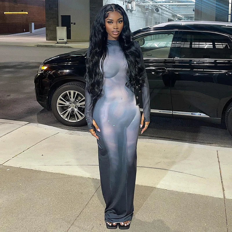 CUTENOVA Women Long Sleeve Party Club Bodycon Streetwear Fall Long Dress Summer Clothes