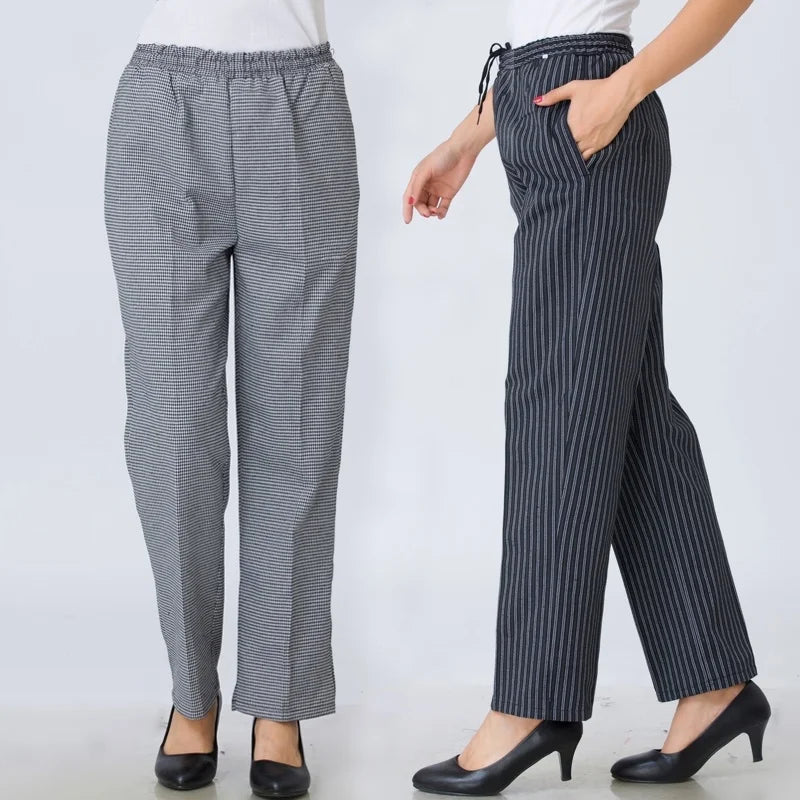 Chef Pants Chefs Plaid StripeTrousers Women Cooking Uniform