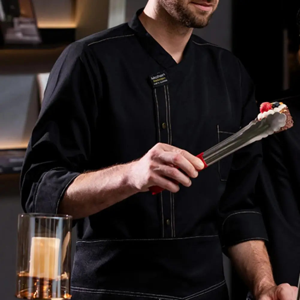Chef Shirt Long Sleeve Stand Collar Single-breasted Pocket Unisex Kitchen Cook Shirt Bakery Restaurant Waiter Uniform Top