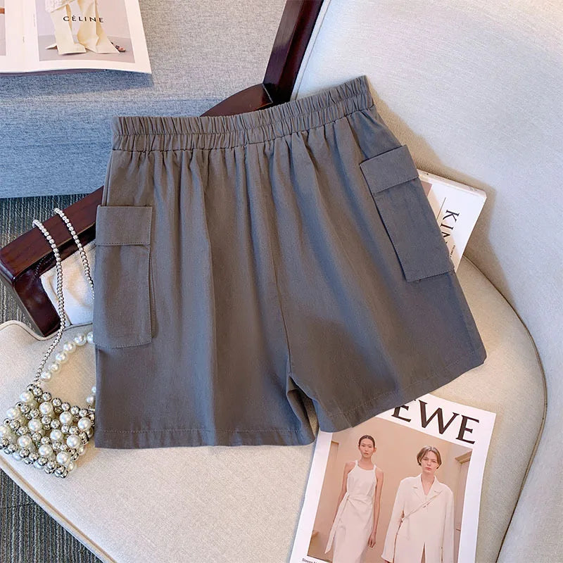 New Ladies Summer Plus Size hot pants For Women Large Size Loose Black Gray Cotton Belt Pocket Shorts 3XL 4XL 5XL 6XL 7XL