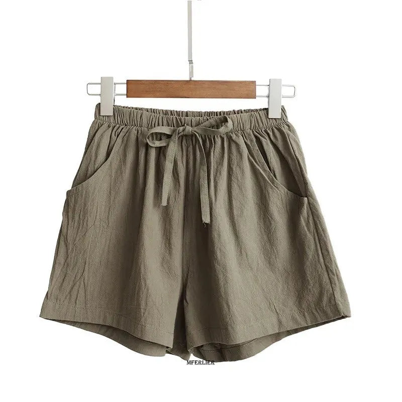 Plus Size 6XL 150KG Casual Summer Shorts Cotton Linen Women Beach Shorts Vintage High Waist Shorts Street Wear