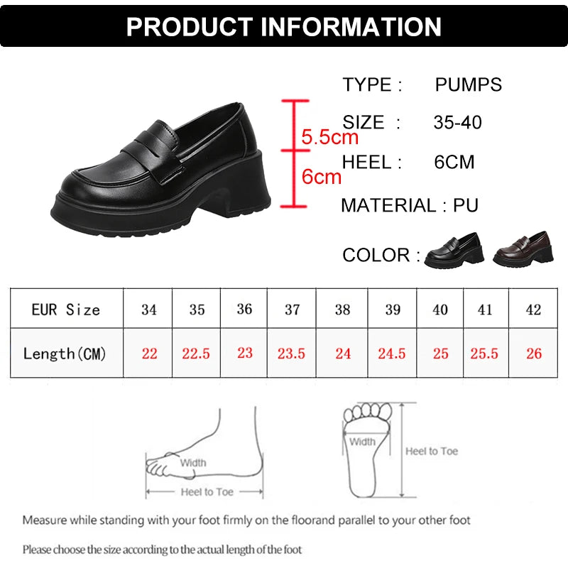 Lucyever Pu Leather Platform Loafers Woman 2023 British Style Thick Heels Oxfords Shoes Women Slip On College Gothic Shoes Mujer