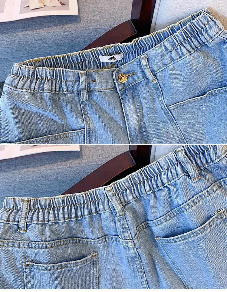 New Ladies Summer Plus Size hot pants For Women Large Size Loose Blue Cotton Pocket Denim Shorts 3XL 4XL 5XL 6XL 7XL