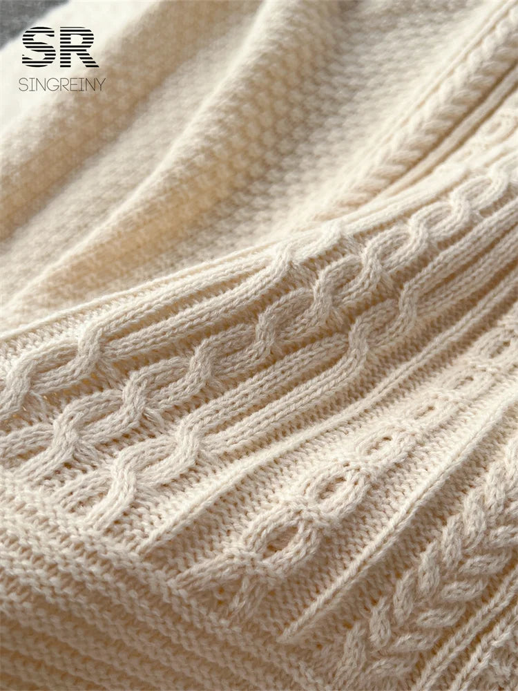 SINGREINY Loose Casual Knit Long Dress Women Solid Elastic Waist Lantern Sleeve O Neck Ladies Fashion Winter Sweater Dresses