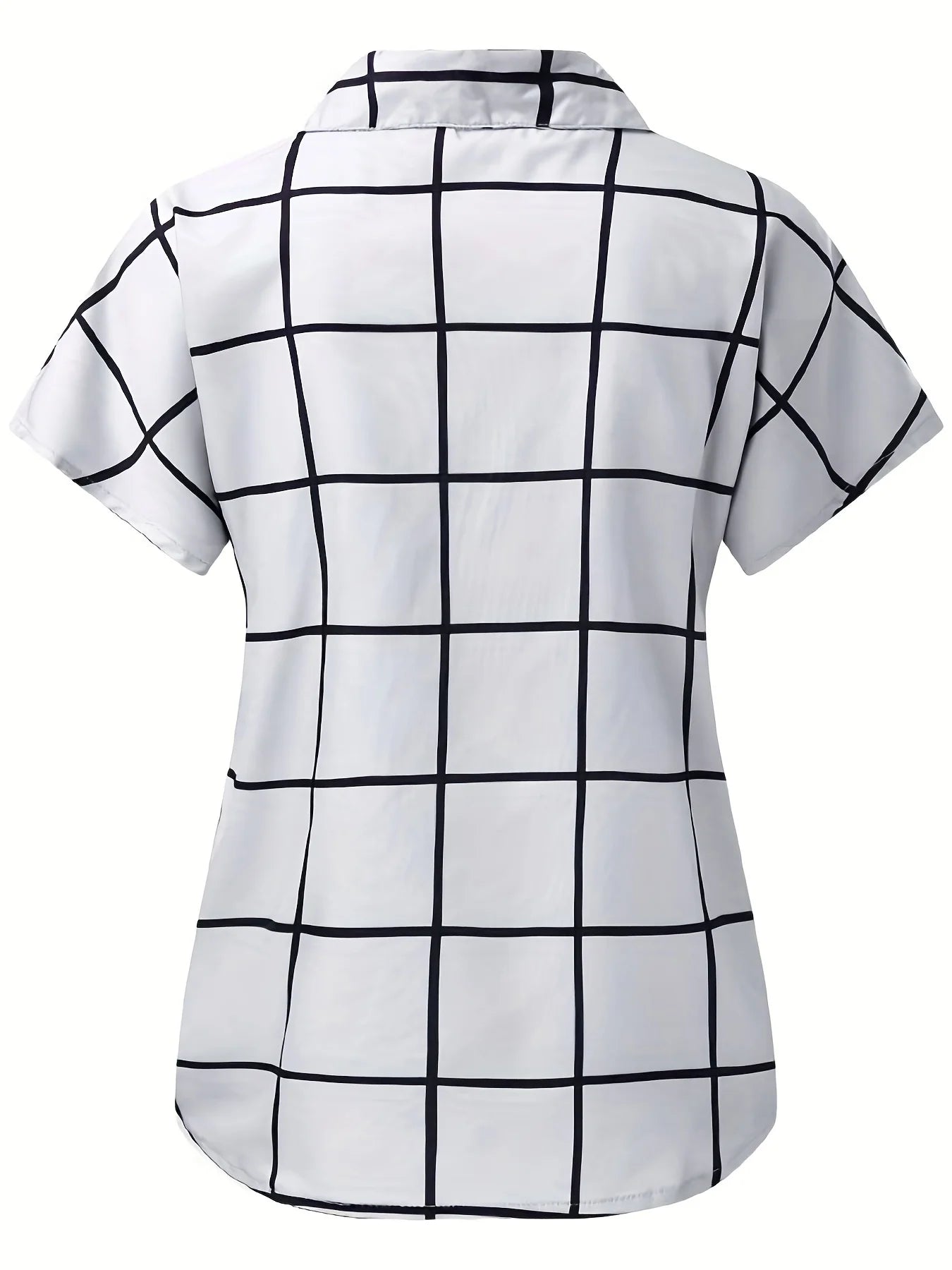 Fashion Plus Size Women's Summer Checkered Printed Pocket Shirt V-Neck Short Sleeve Top