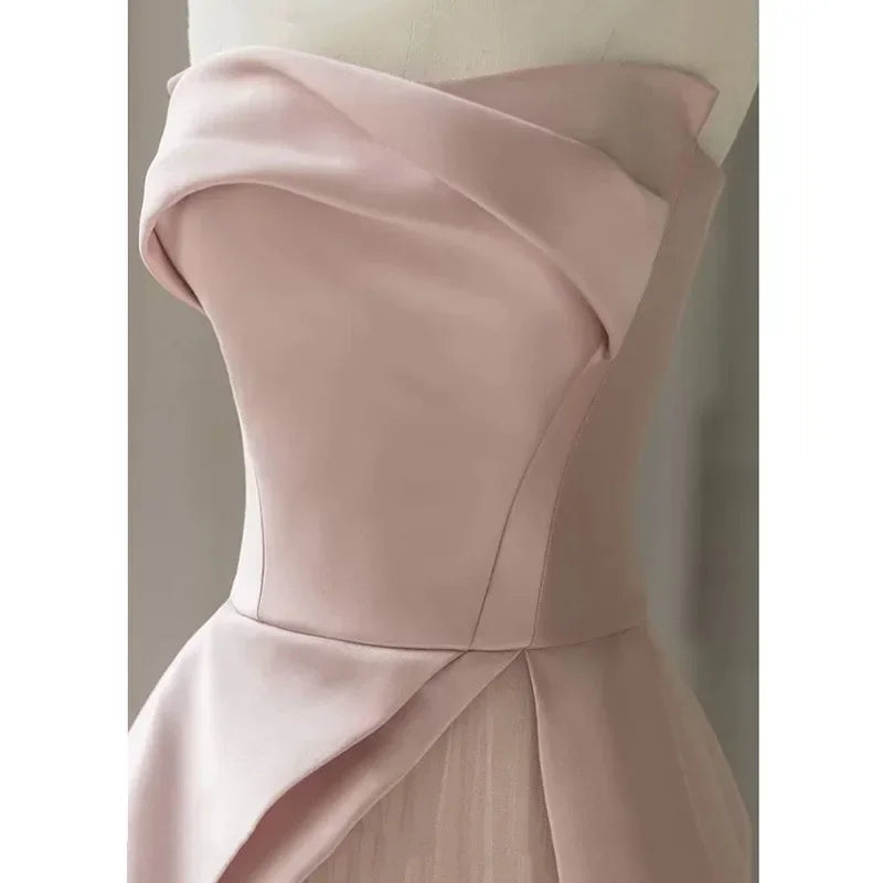 Pink Strapless Evening Party Dress for Women Banquet Evening Women's Prom Dresses Vestidos De Mujer Elegantes Para Fiesta 2023