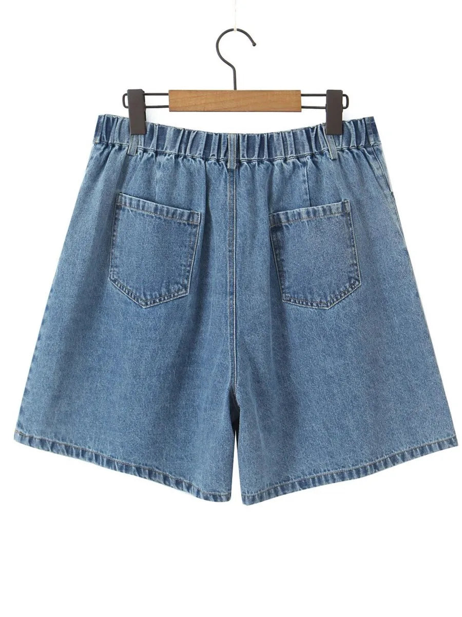 Good Quality Plus Size Denim Shorts Women Summer High Waist Straight Jeans Bottoms Oversized Curve Clothes