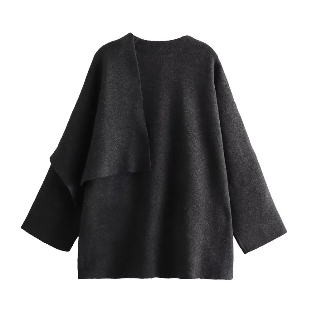 Zach Ailsa 2023 Autumn/Winter New Women's Casual Versatile Design with Asymmetric Scarf Short Knitted Coat Coat Coat
