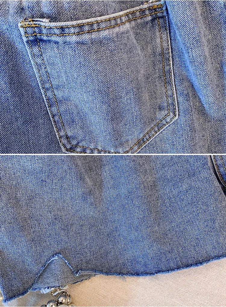 New Ladies Summer Plus Size hot pants For Women Large Size Loose Blue Cotton Hole Pocket Denim Shorts 3XL 4XL 5XL 6XL 7XL