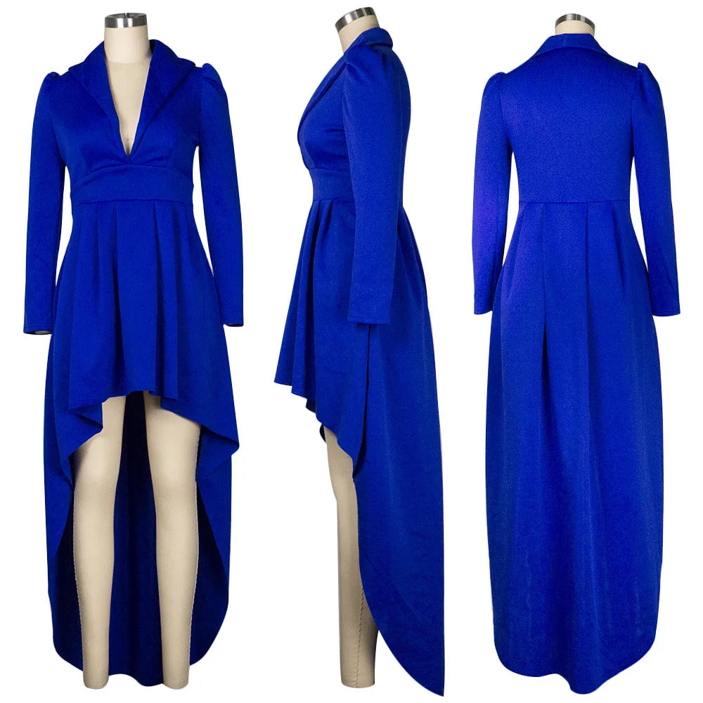 Large Size Women's Dress Solid Long Sleeved Autumn Winter New Women Plus Size Dress V-neck Irregular Hem Long Skirt