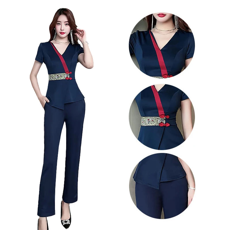 Beauty Salon Uniform Foot Therapy Waitress Elegant Ladies' Overalls Sauna Massage Clothing Beautician Top Pants Two-piece