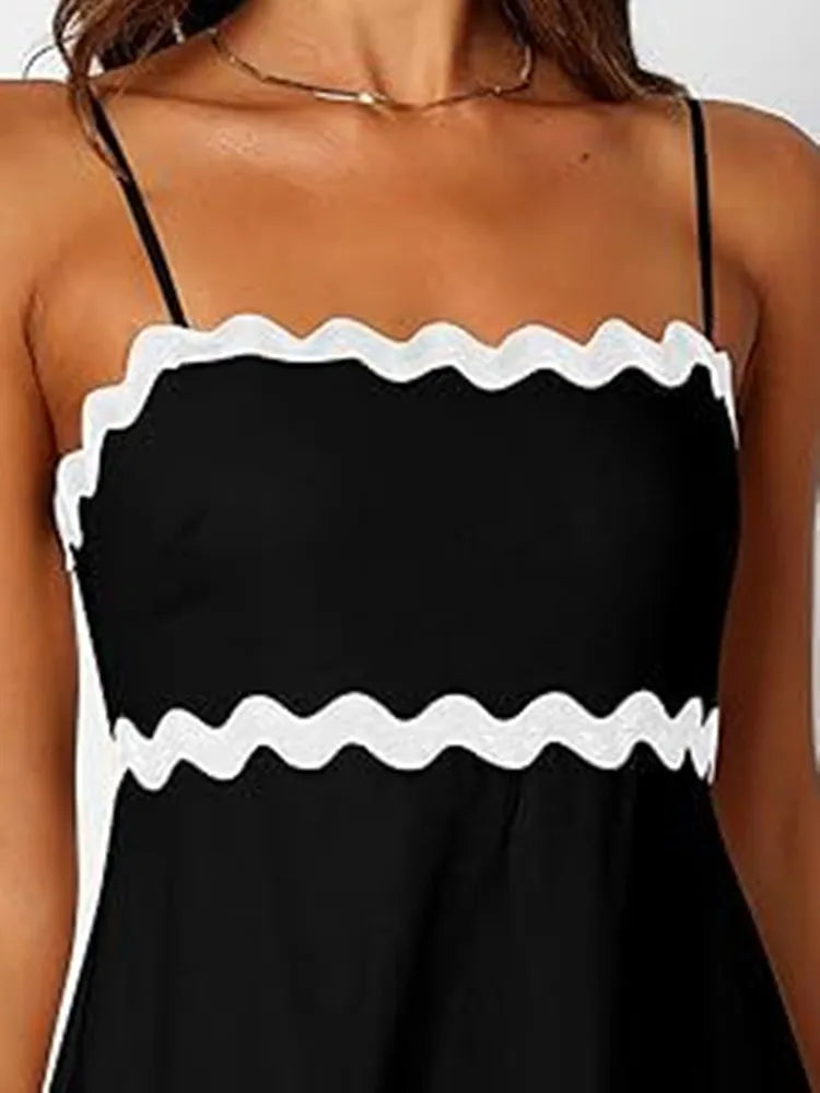 Contrast Color Female Dresses Elegant Aesthetic Loose Summer 2024 Beach Women’s Long Dress High Waist Sleeveless Dress