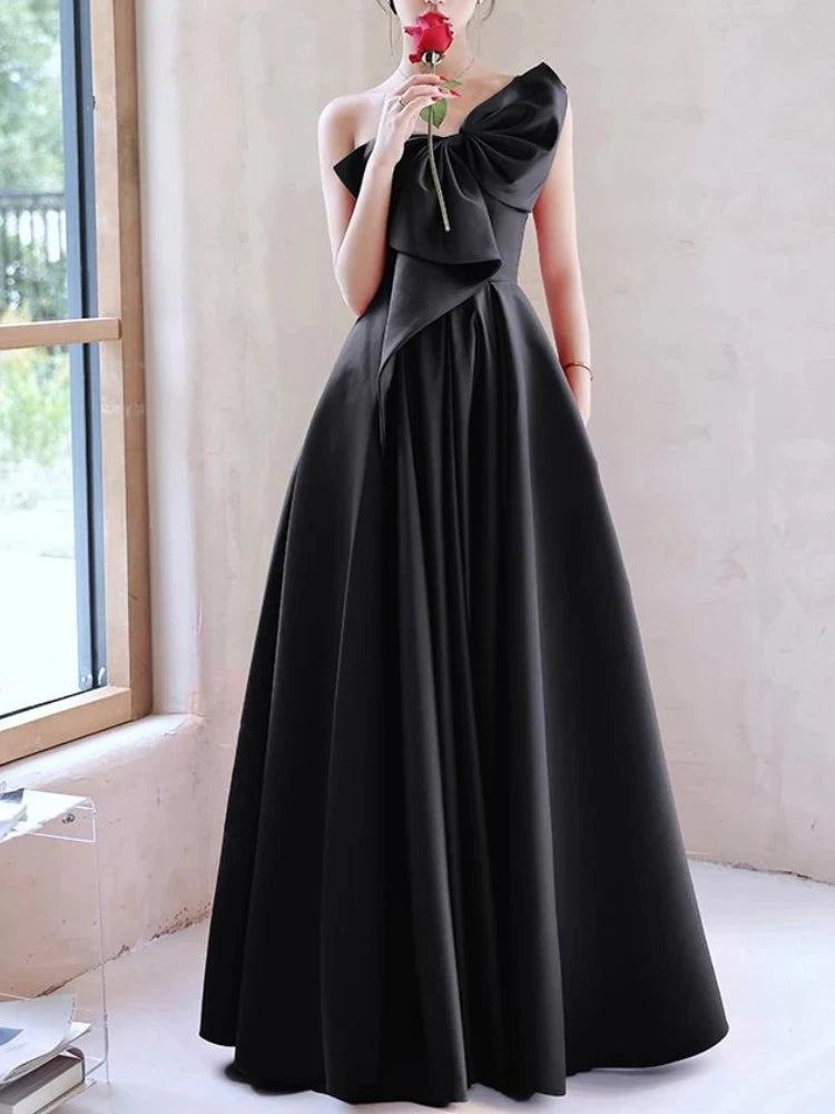 Elegant Temperament Prom Vestidos Bow Draped One-shoulder Strapless Cross Lace Up Graduation Dress Trendy Party Evening Dresses