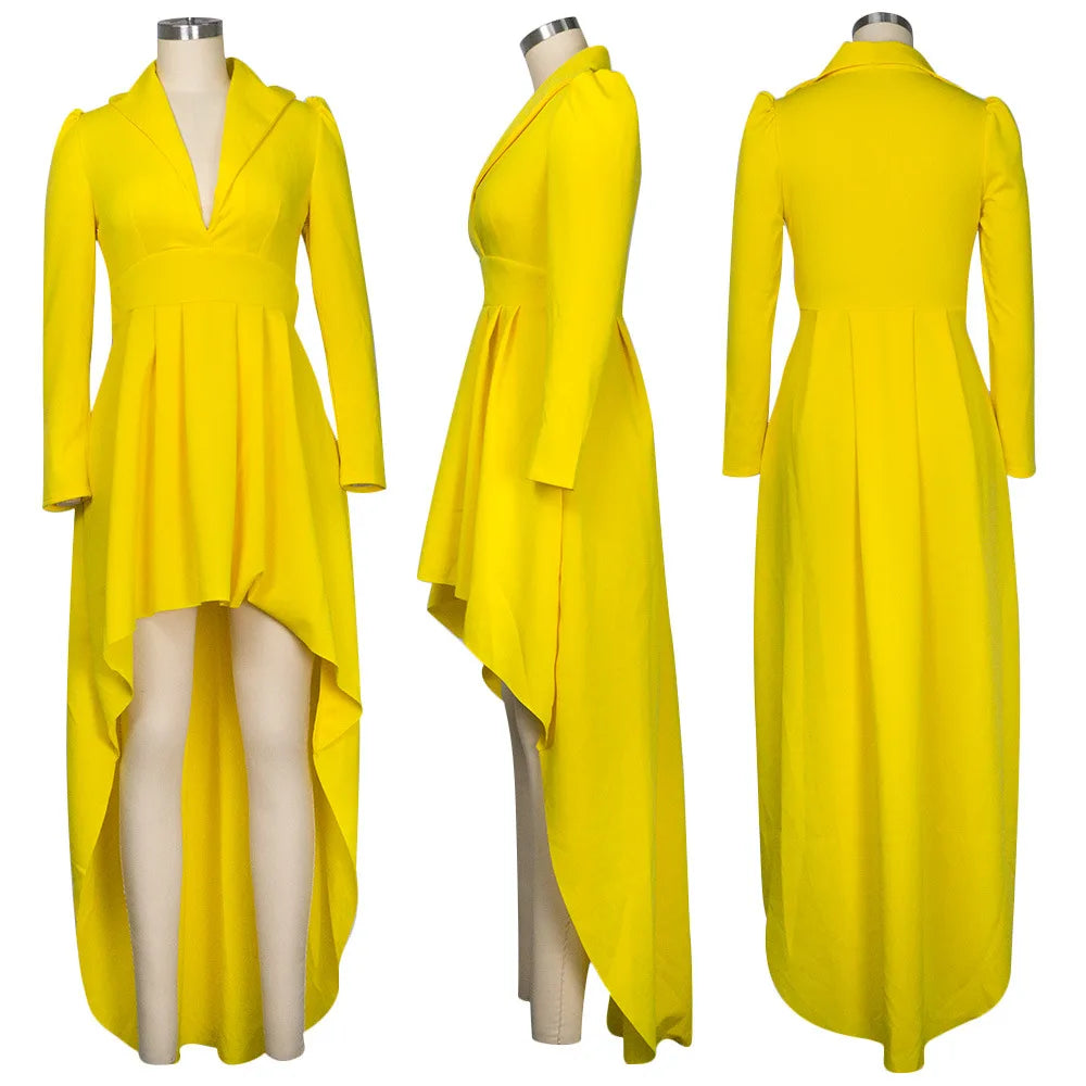 Large Size Women's Dress Solid Long Sleeved Autumn Winter New Women Plus Size Dress V-neck Irregular Hem Long Skirt