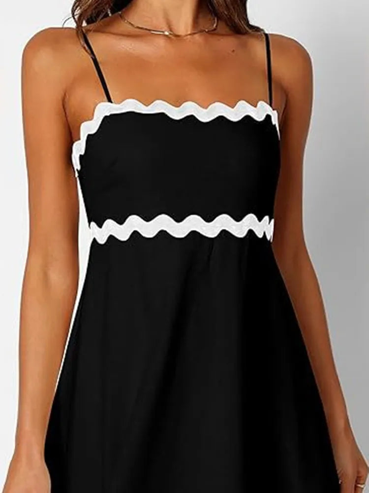Contrast Color Female Dresses Elegant Aesthetic Loose Summer 2024 Beach Women’s Long Dress High Waist Sleeveless Dress