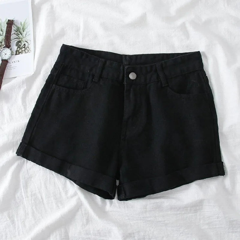 Korean Style Edge Curl Denim Short Pants Women Summer Emipire Waist Loose A-line Short Jeans Fashion All-matched Trend Jean