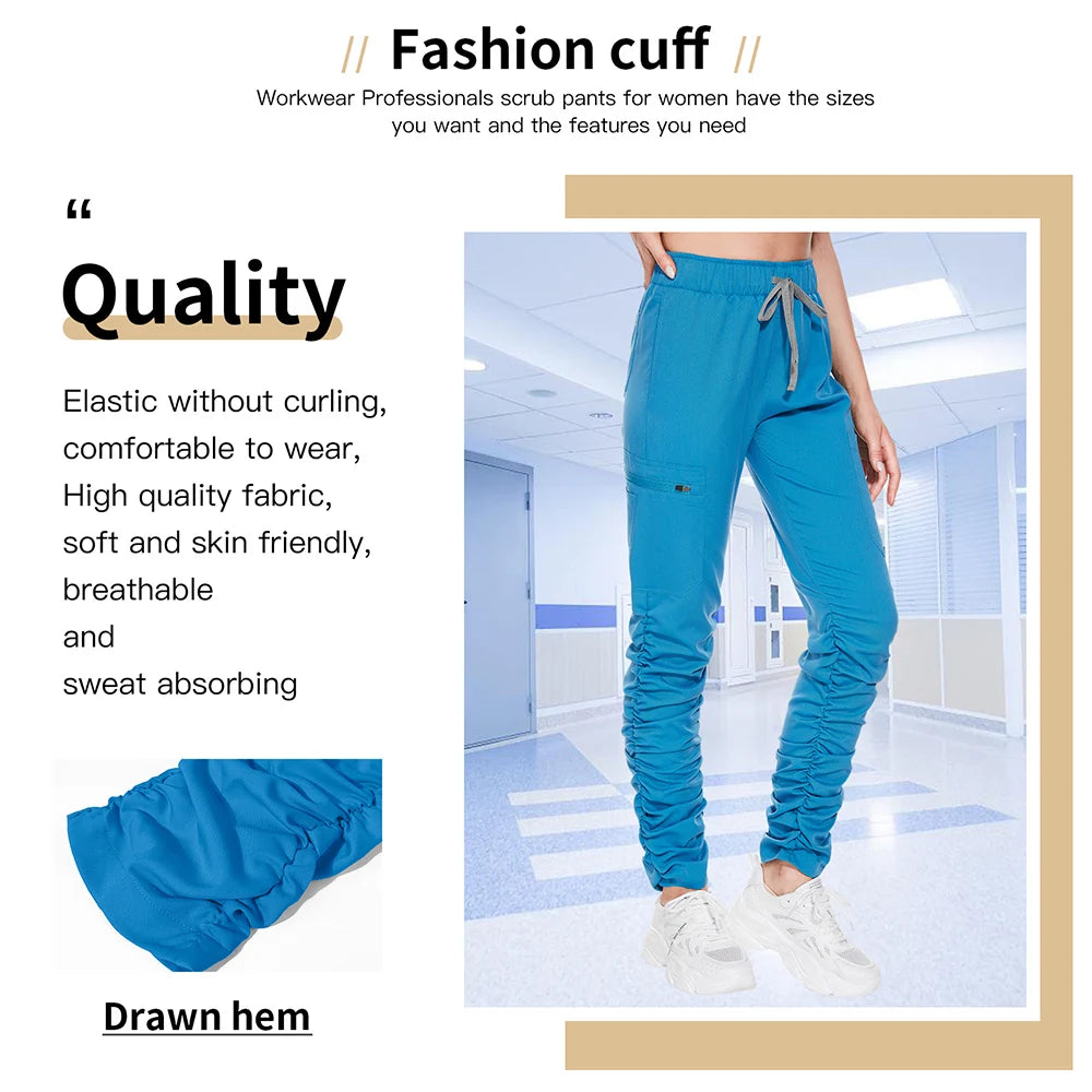 Medical Uniform Pet Trousers Elastic Belt Slim Fit Spa Beauty Hospital Work Pants Solid Color Medical Scrub Surgical Pants Women