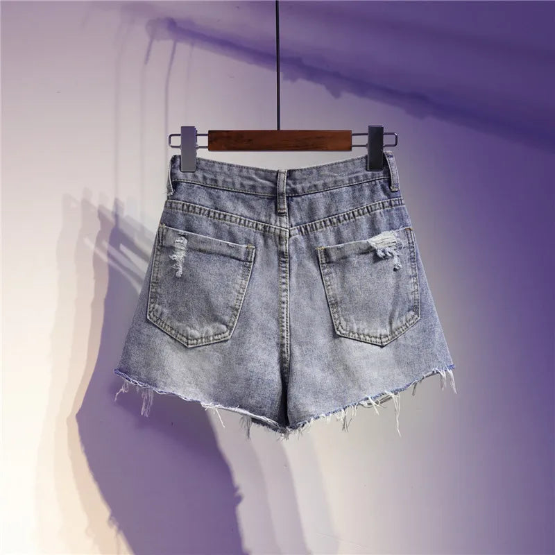Plus Size 3XL 4XL 5XL Sexy Hot Denim Short For Women High Waist Tassel Ripped Jean New Summer Clothing Female Free Shipping