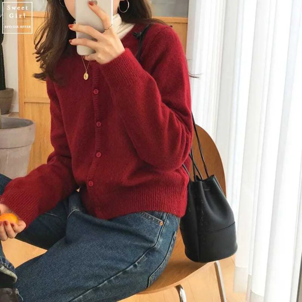 Cashmere Sweater Cardigan Women Single Breasted Long Sleeve Elegant Vintage Jumper Solid Wool Knitted Autumn Winter Outwear Tops