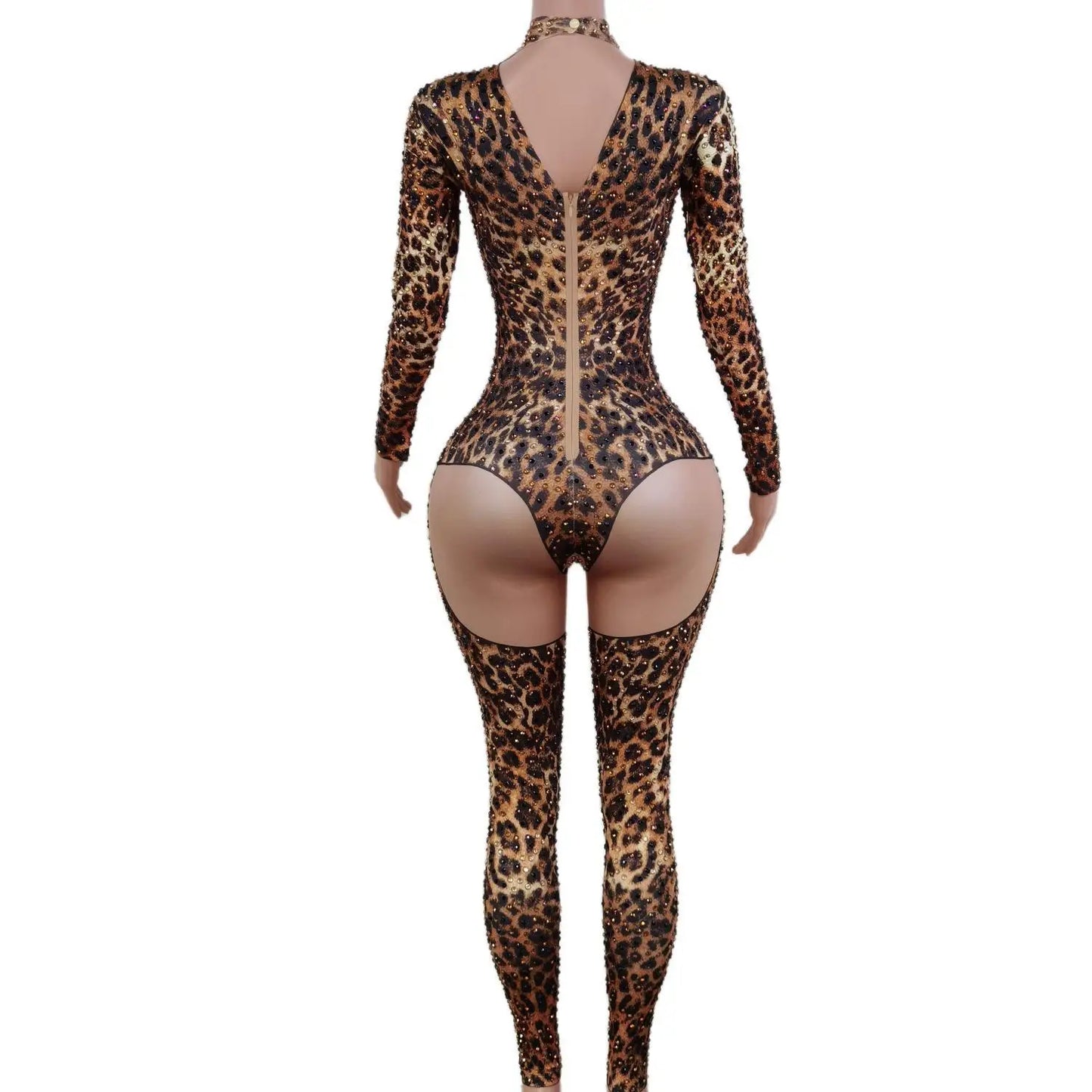 Streetwear Leopard Print Sexy Bodysuit Printed One Piece Outfit Woman Overall Long-sleeved Women's Jumpsuit X2206009