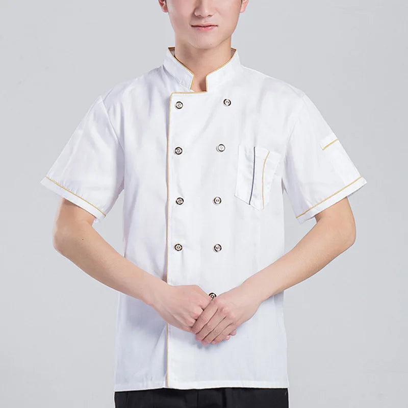 New Arrival Short Sleeve Kitchen Cooker Working Uniform Chef Jacket Double Breast Waiter Waitress Coat Cooking Clothes
