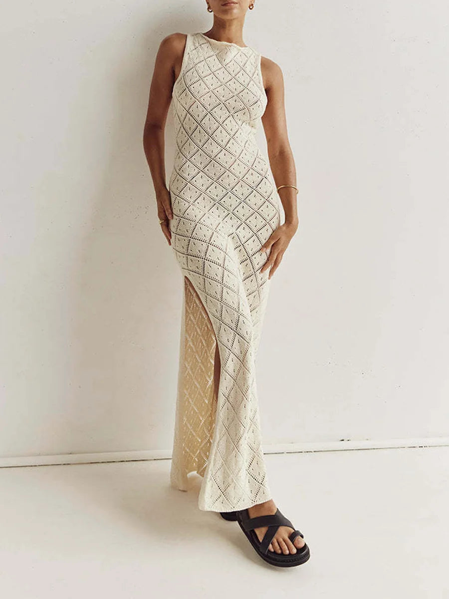 Crochet Cover Ups for Women Sexy Knitted See Through Bodycon Maxi Dress Beach Swimwear