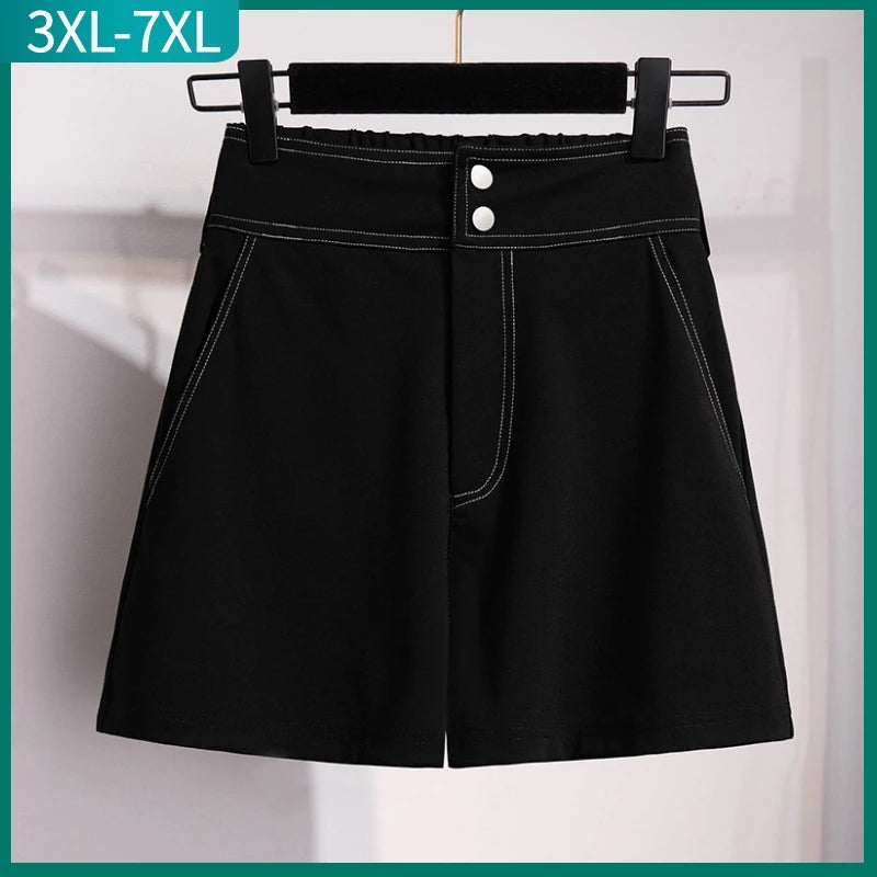 New Ladies Summer Plus Size Shorts For Women Large Loose Casual Wide Leg Black Pocket Shorts 3XL 4XL 5XL 6XL 7XL