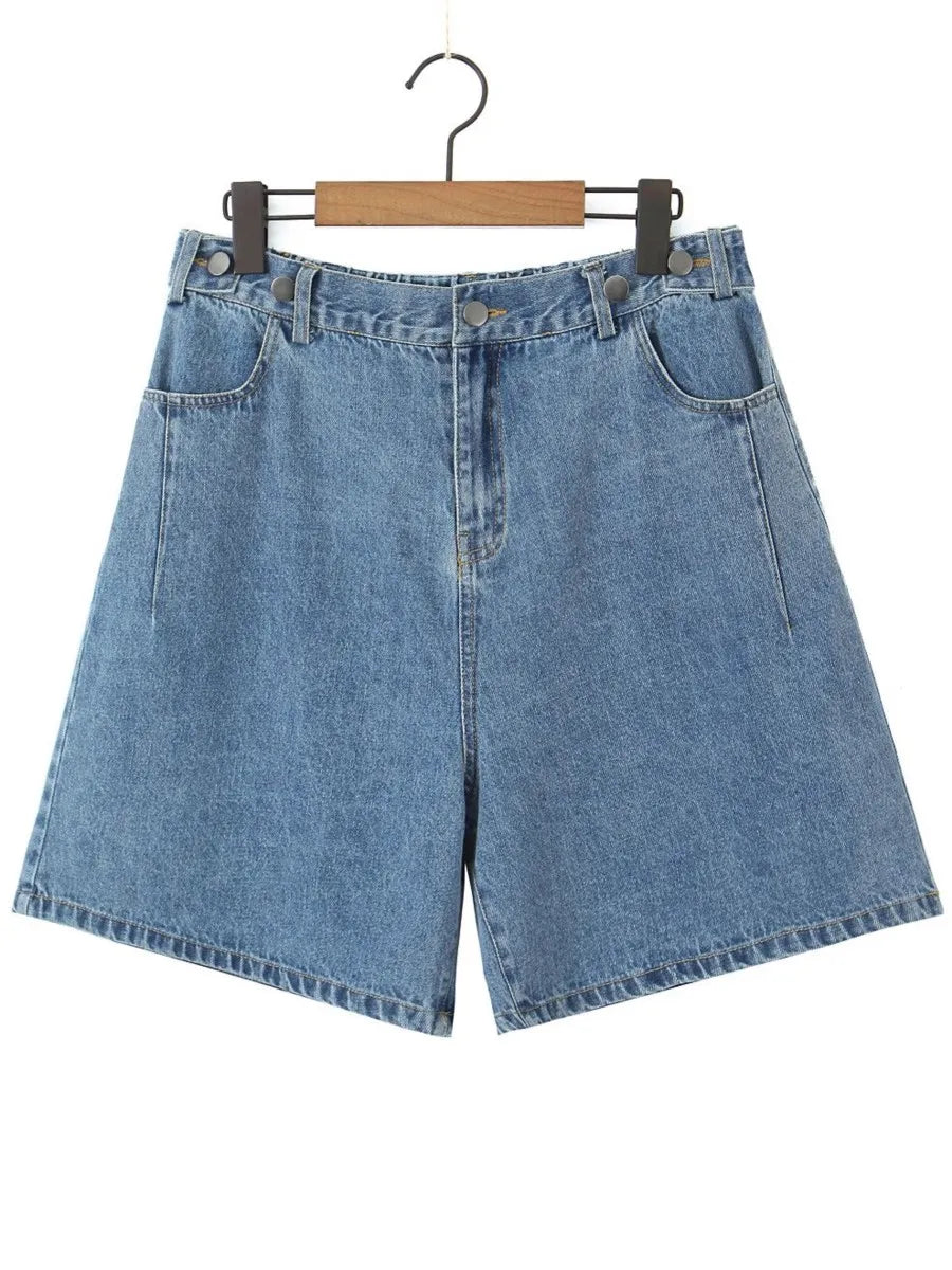 Good Quality Plus Size Denim Shorts Women Summer High Waist Straight Jeans Bottoms Oversized Curve Clothes