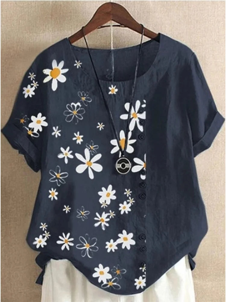 2024 Women's New Summer Fashion Casual Loose Round Neck Printed T-shirt Short Sleeve Top Loose Shirt Plus Size Available