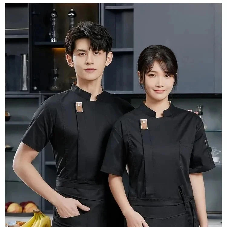 Unisex Chef Coat Uniform Restaurant Jacket Short Sleeve Chef Coat Men Women Kitchen Wear Waiter Waitress Uniform Bakery Coat