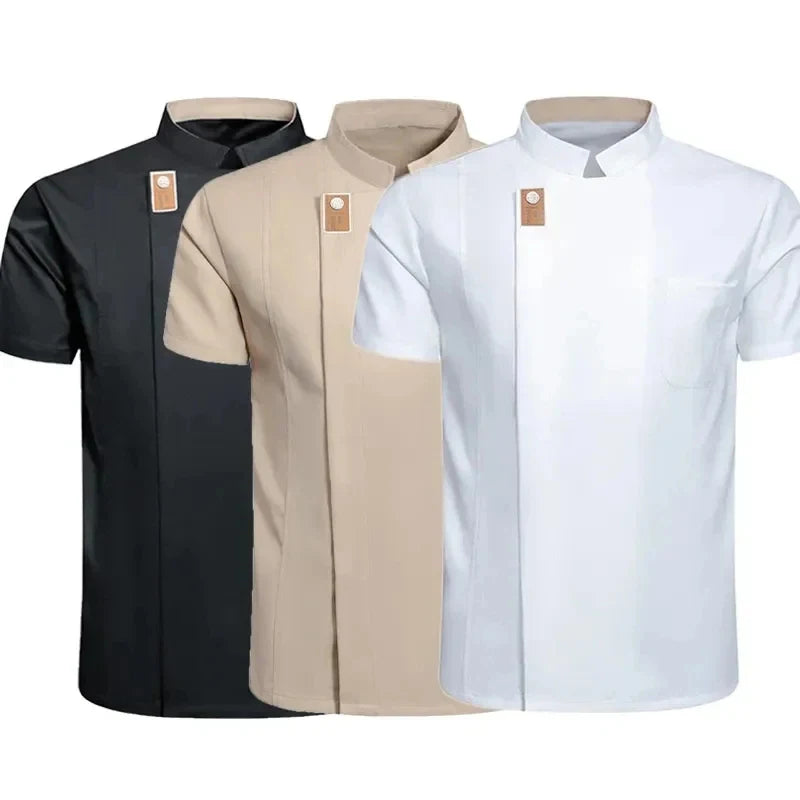 Unisex Chef Coat Uniform Restaurant Jacket Short Sleeve Chef Coat Men Women Kitchen Wear Waiter Waitress Uniform Bakery Coat