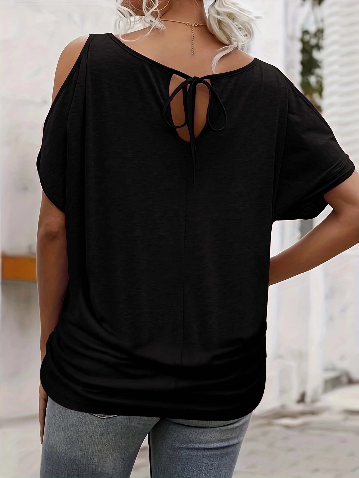 Plus Size Women's off-shoulder top summer crew neck short sleeved fashion casual T-shirt