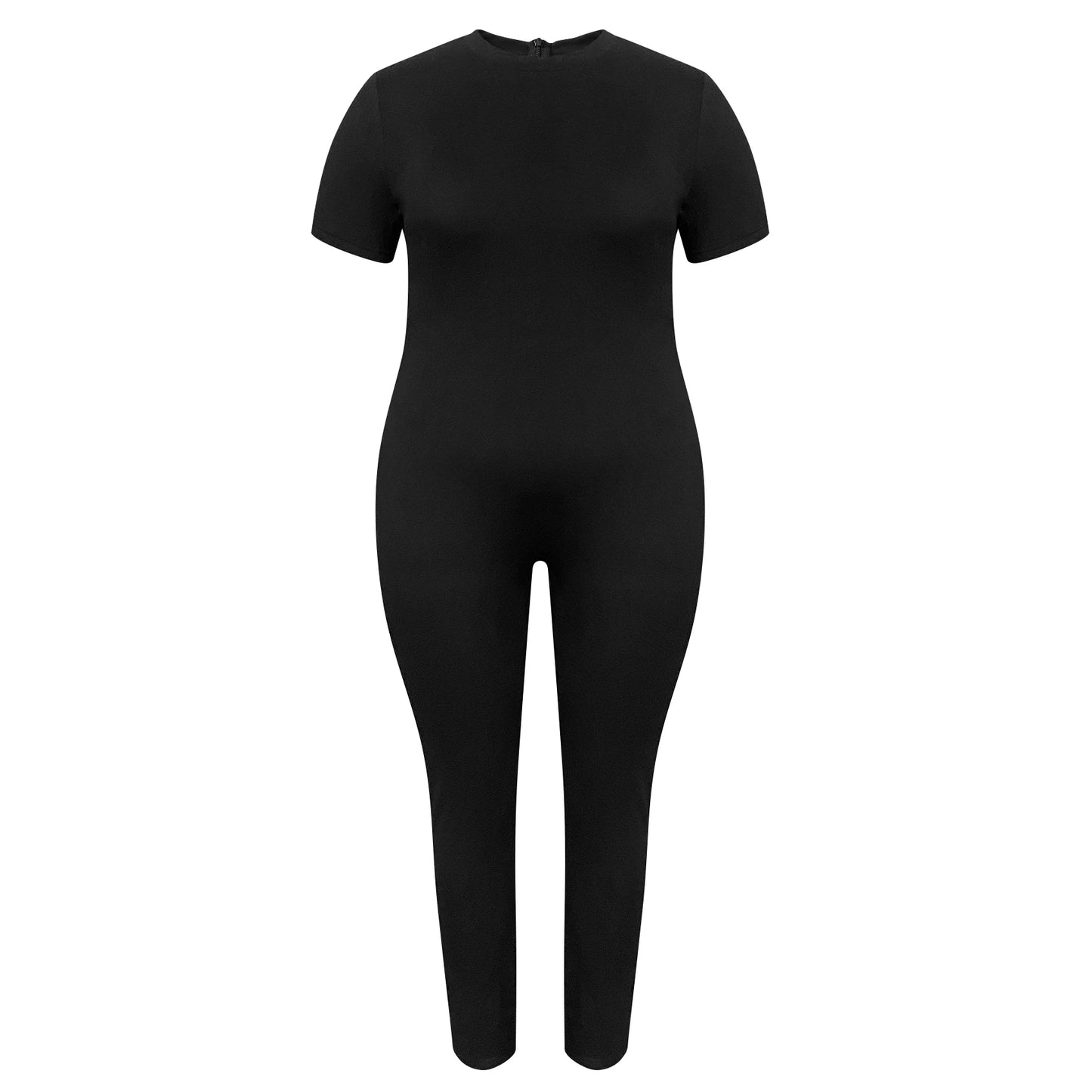 LW Plus Size Round Neck Skinny Jumpsuit Women One Piece Plain Basic Sheath Body-shaping Stretchy Simple Bodysuits