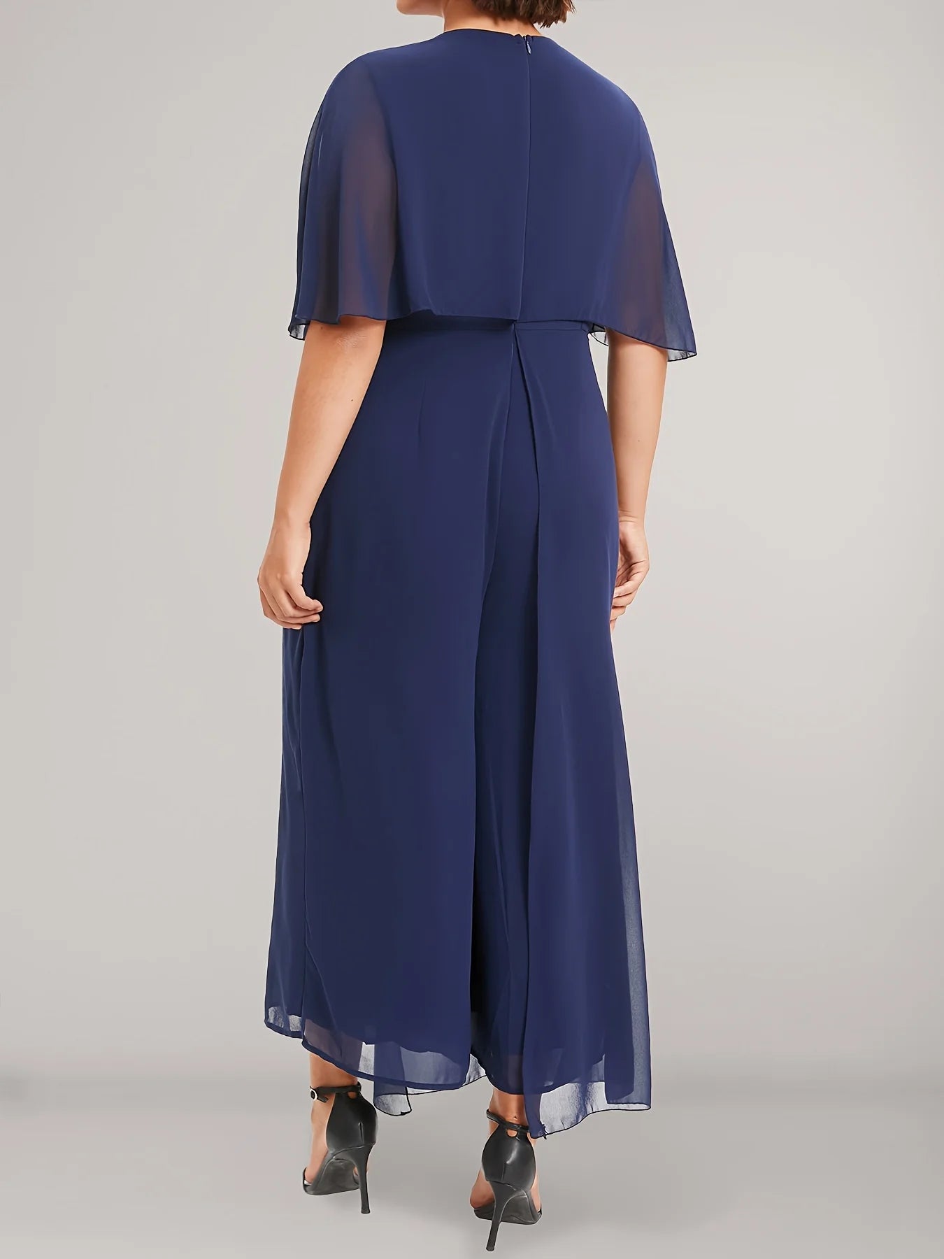 Plus Size Solid Wide Leg Jumpsuit, Casual Crew Neck Short Sleeve Jumpsuit, Women's Plus Size Clothing
