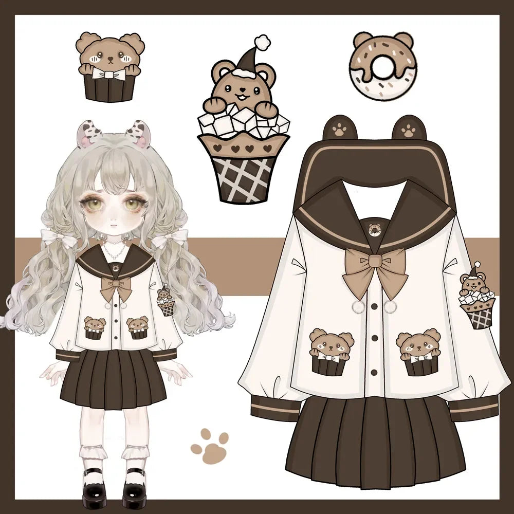 Japanese and Korean style cute new kindergarten JK uniform cute long and short sleeve sailor suit bear style cosplay anime