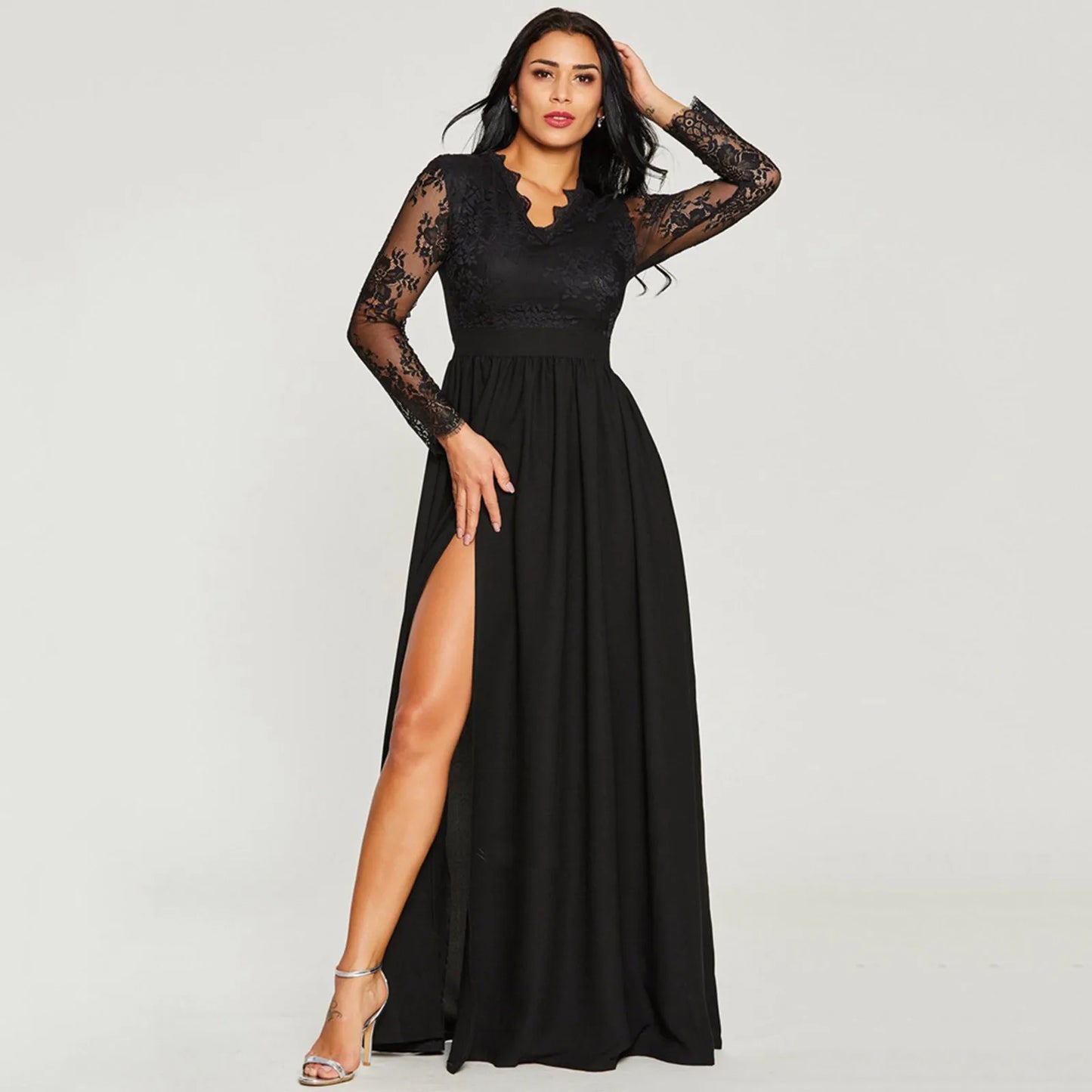 Party Dresses For Women Floral Lace Embroidery Long Sleeve V Neck Bridesmaid Wedding Evening Long Sleeve Summer Dresses Vestido
