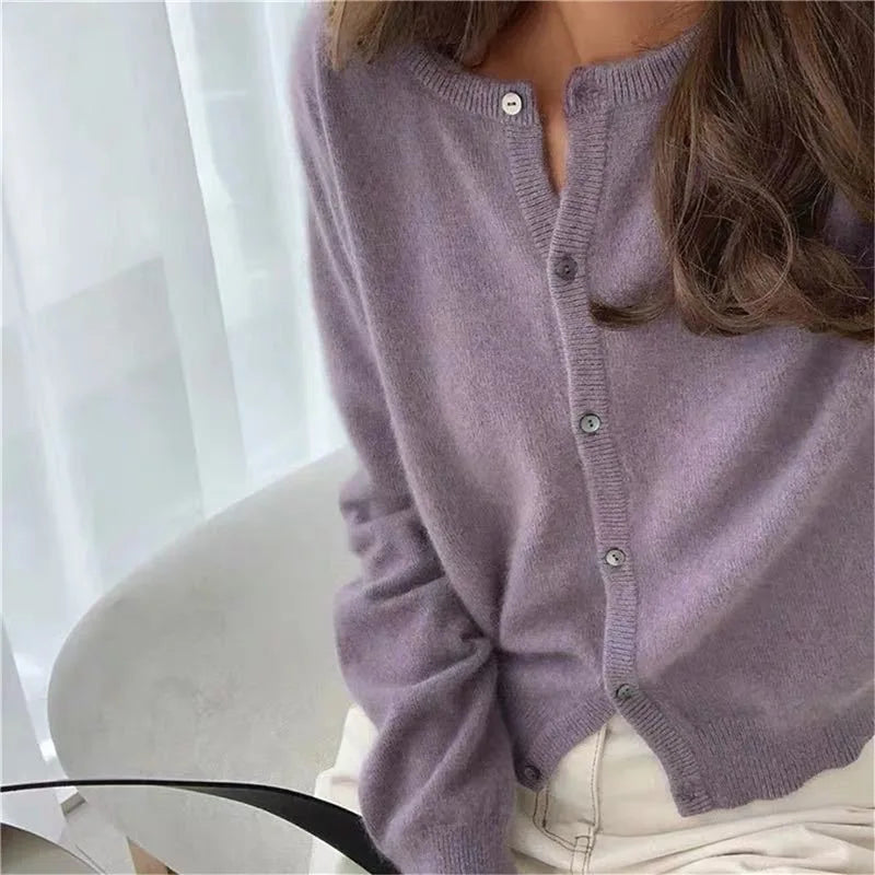 Cashmere Sweater Cardigan Women Single Breasted Long Sleeve Elegant Vintage Jumper Solid Wool Knitted Autumn Winter Outwear