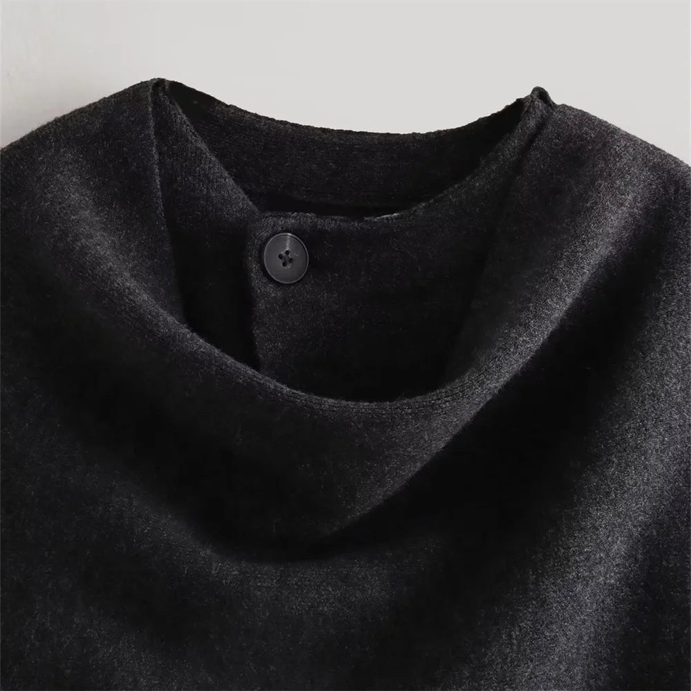 Zach Ailsa 2023 Autumn/Winter New Women's Casual Versatile Design with Asymmetric Scarf Short Knitted Coat Coat Coat