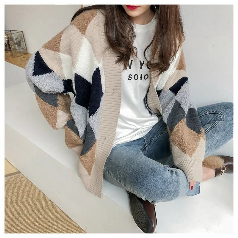 Cardigan Sweater Spring and Autumn Retro French Lazy Style Knit Cardigan Women's Mid-length Net Red Cardigan Jacket Sweater