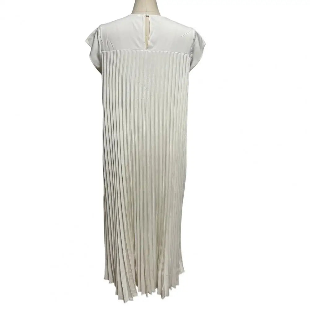 Loose Fit Long Dress Lightweight Long Dress Elegant Midi Dress for Women Pleated A-line Summer with Round Neck Soft for Summer