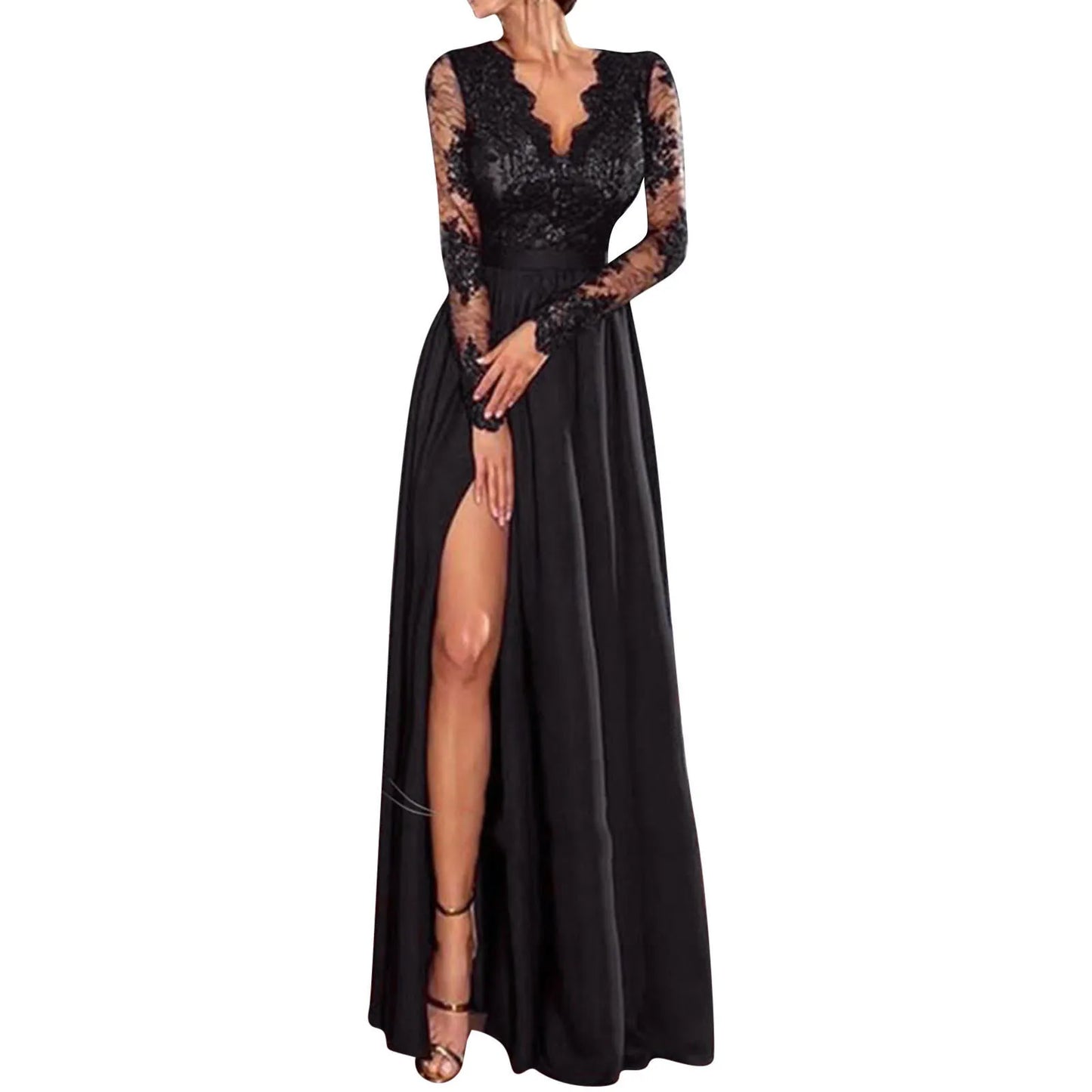 Party Dresses For Women Floral Lace Embroidery Long Sleeve V Neck Bridesmaid Wedding Evening Long Sleeve Summer Dresses Vestido