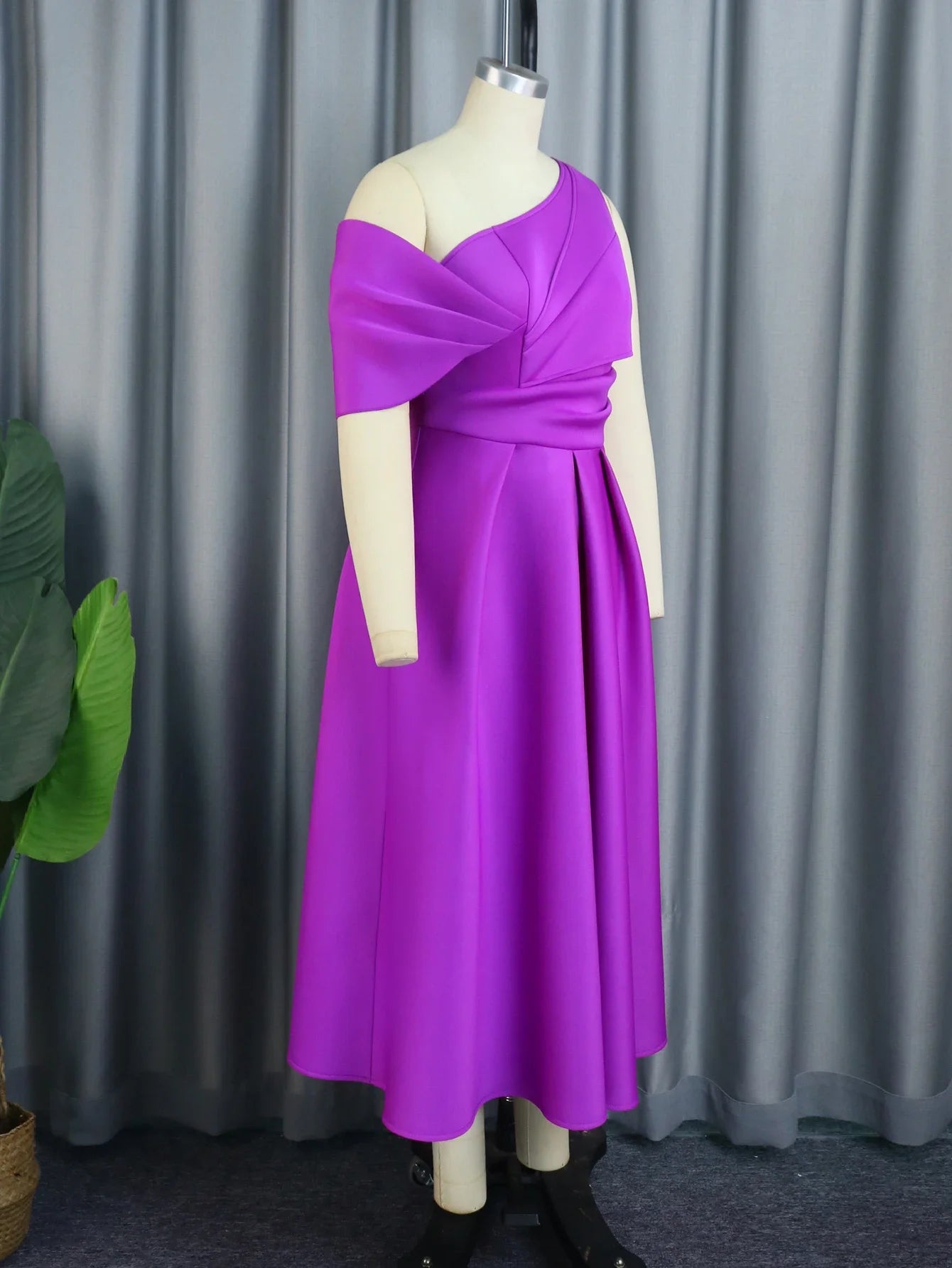 Aomei Purple A Line Party Dress For Women Elegant Luxury One Shoulder Ruffles Pleated Robes African Female Birthday Plus Size