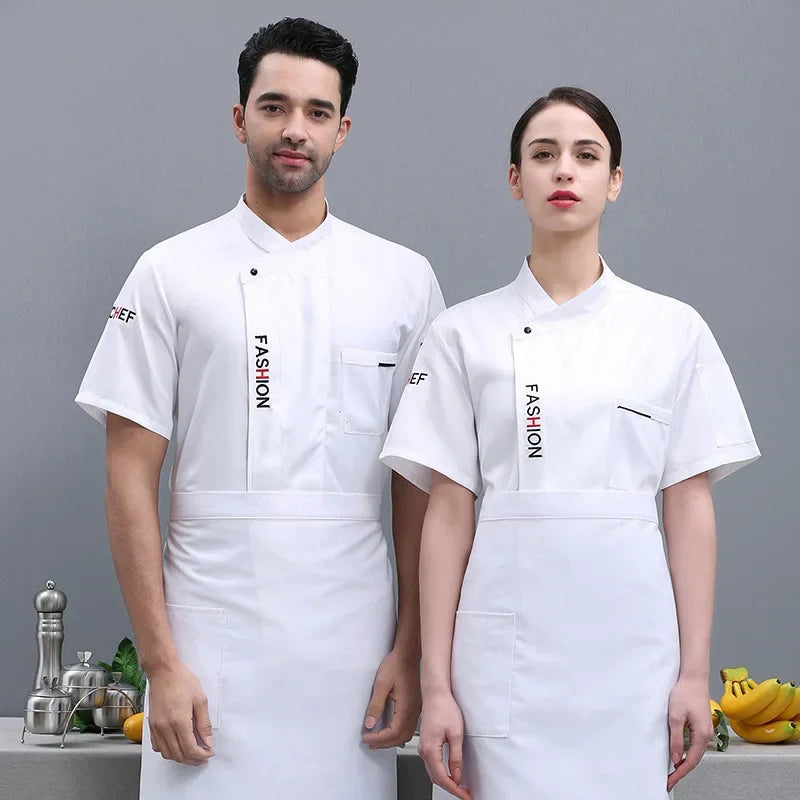Chef Uniform Hotsale Short Sleeved Coat Breathable Kitchen Cooking Jacket Restaurant Hotel Barber Shop Waiter Work Shirt Unisex