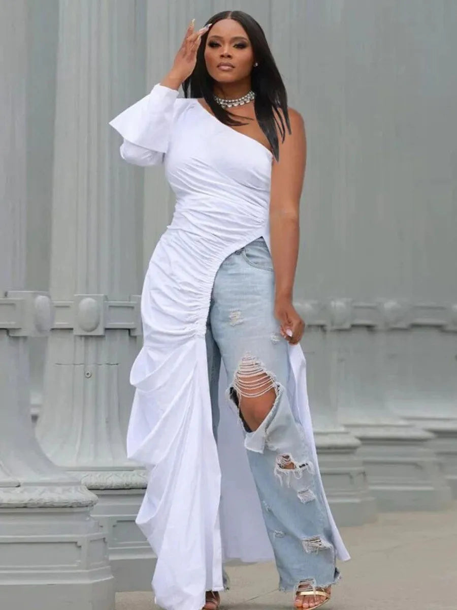 LW Plus Size Spring Solid Asymmetrical Side Split Stretchy Draped Dress Sexy Plain Party Female Vestidos Maxi Dress