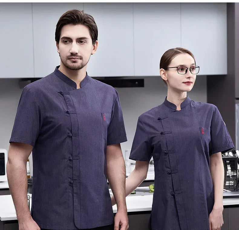 Short Sleeve Chef Jacket for Men Women Pink Restaurant Waiter Uniform Pastry Cook Shirts